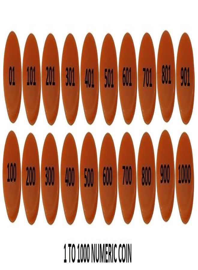 موريل عملة معدنية دائرية الشكل من البلاستيك من موريل، منقوشة، من 1 إلى 1000 (31 مم)، مناسبة للمتاجر، وألعاب الطاولة، والمنازل، والمدارس، وغيرها. (لون برتقالي)، ضمان طباعة مدى الحياة. - Image 2